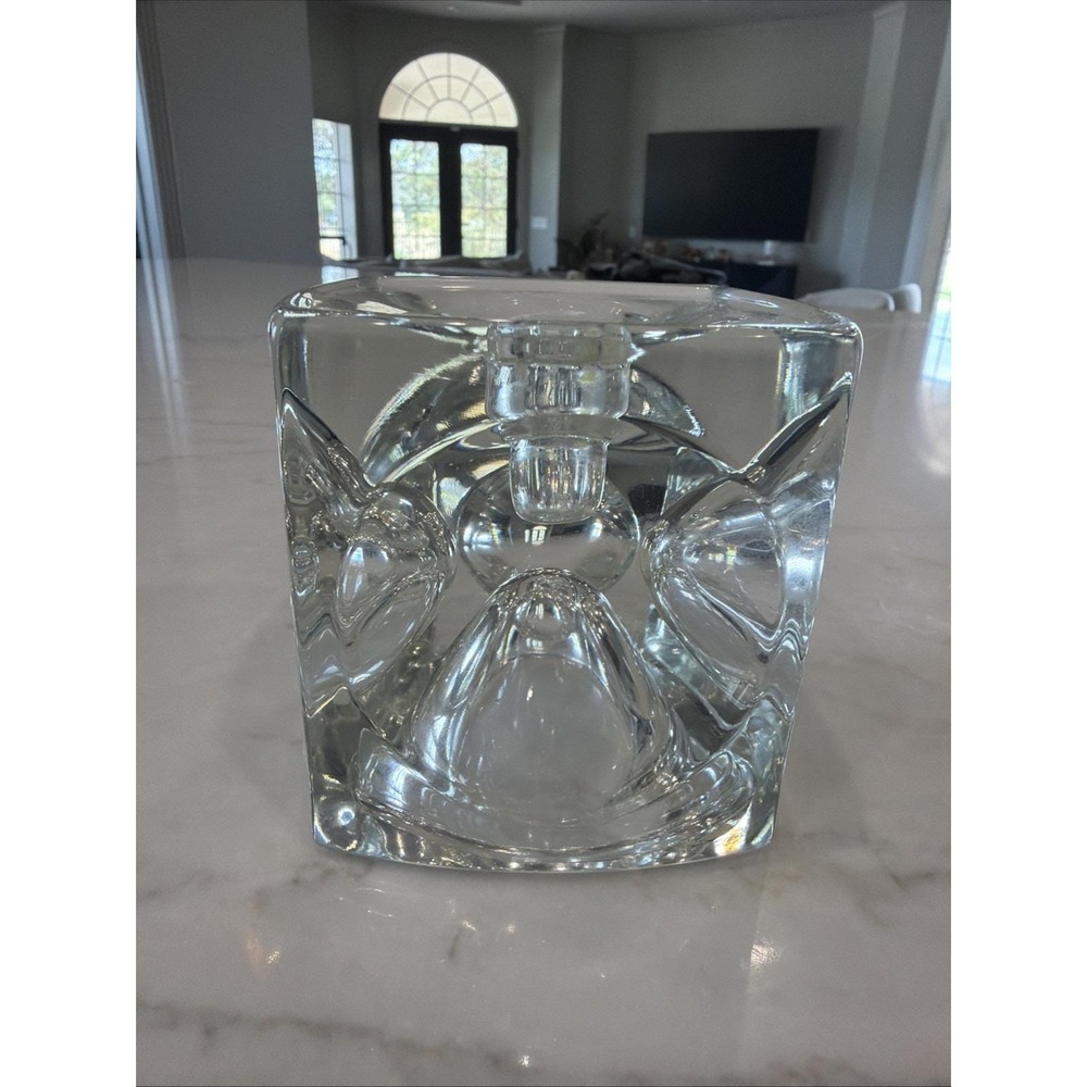 Peill & Putzler (?) Candlestick Ice Cube Glass Candle Holder MCM VTG Chunky